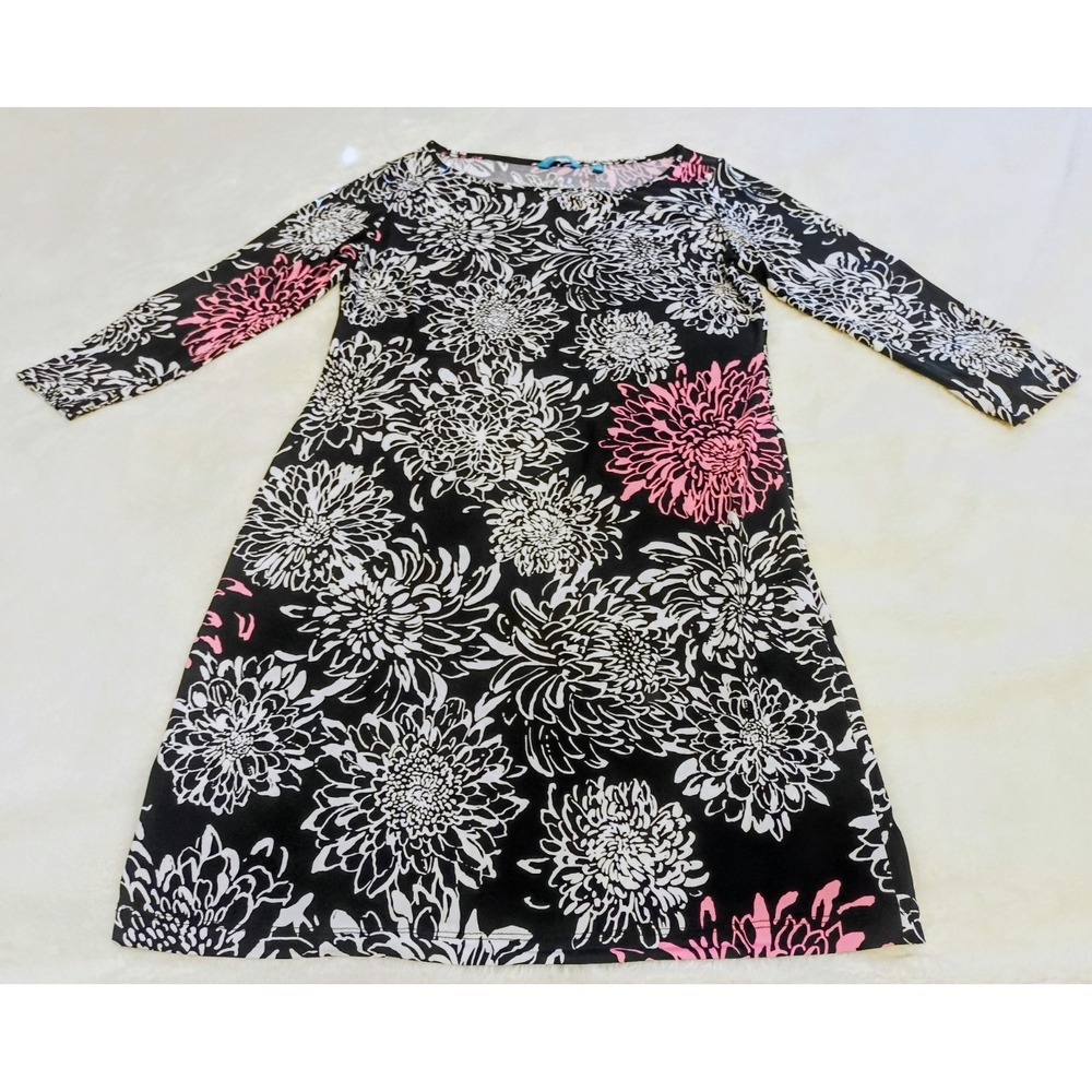 Tori Richard Honolulu Dress M Medium Black Pink White Floral Jersey Knit